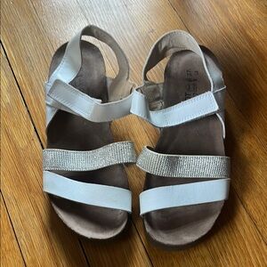 Naot White and Silver Sandals